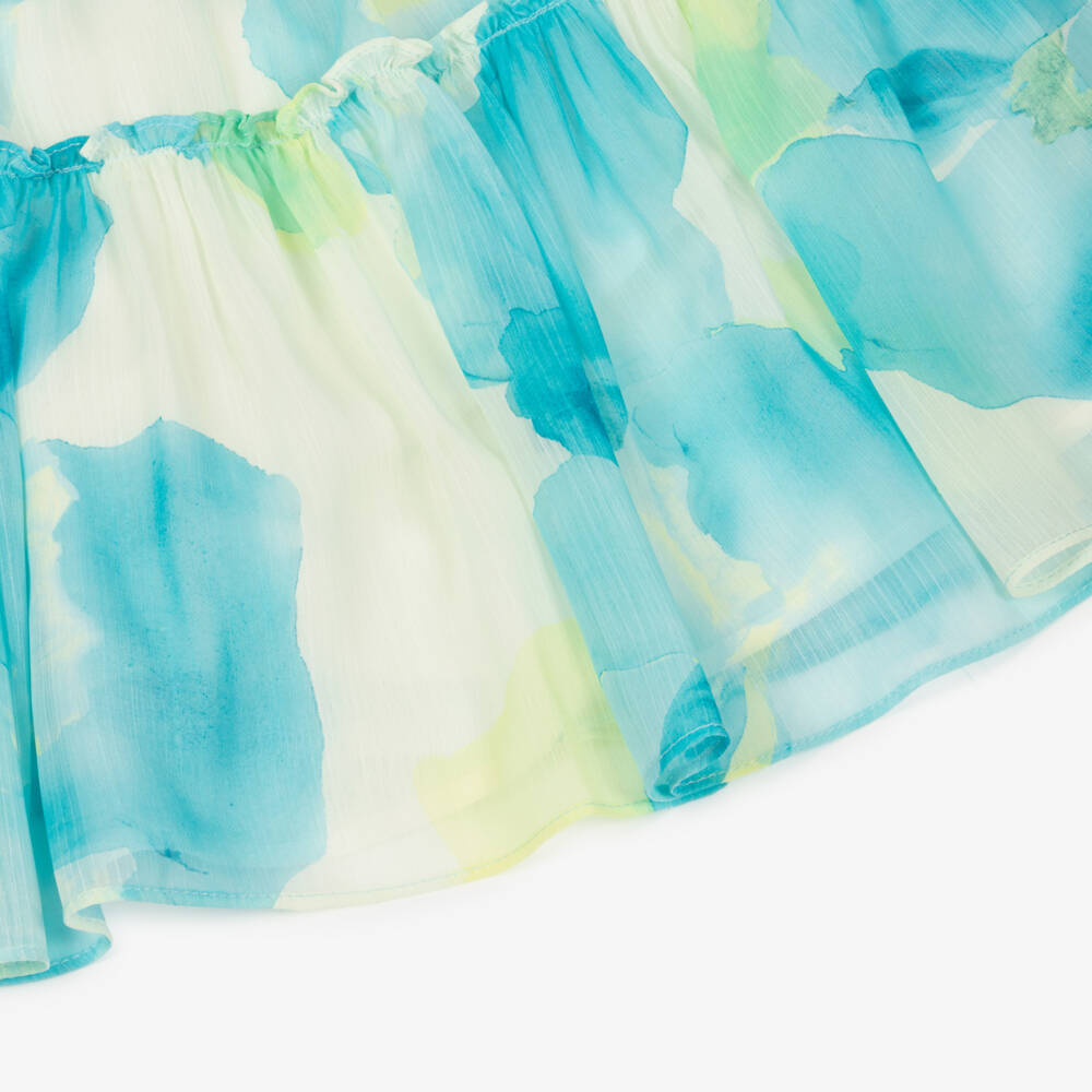 Abel & Lula-Girls Blue & Yellow Floral Chiffon Dress | Childrensalon