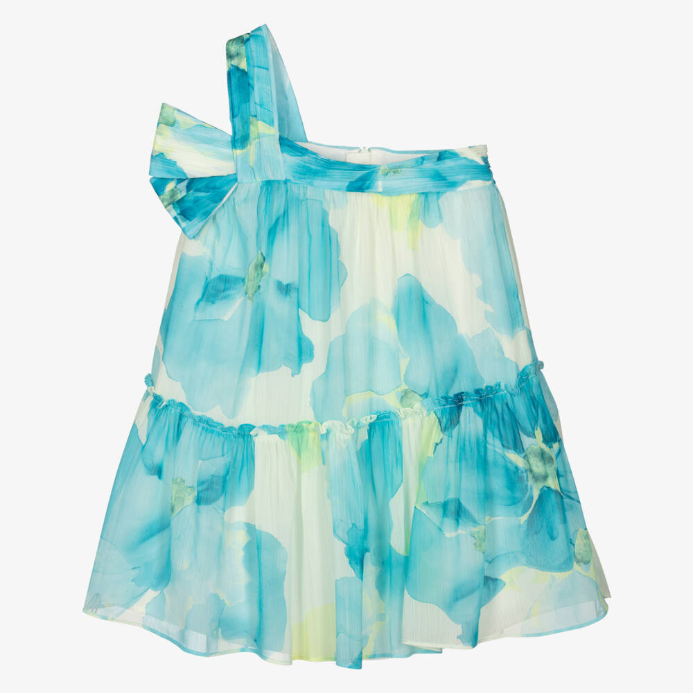 Abel & Lula-Girls Blue & Yellow Floral Chiffon Dress | Childrensalon