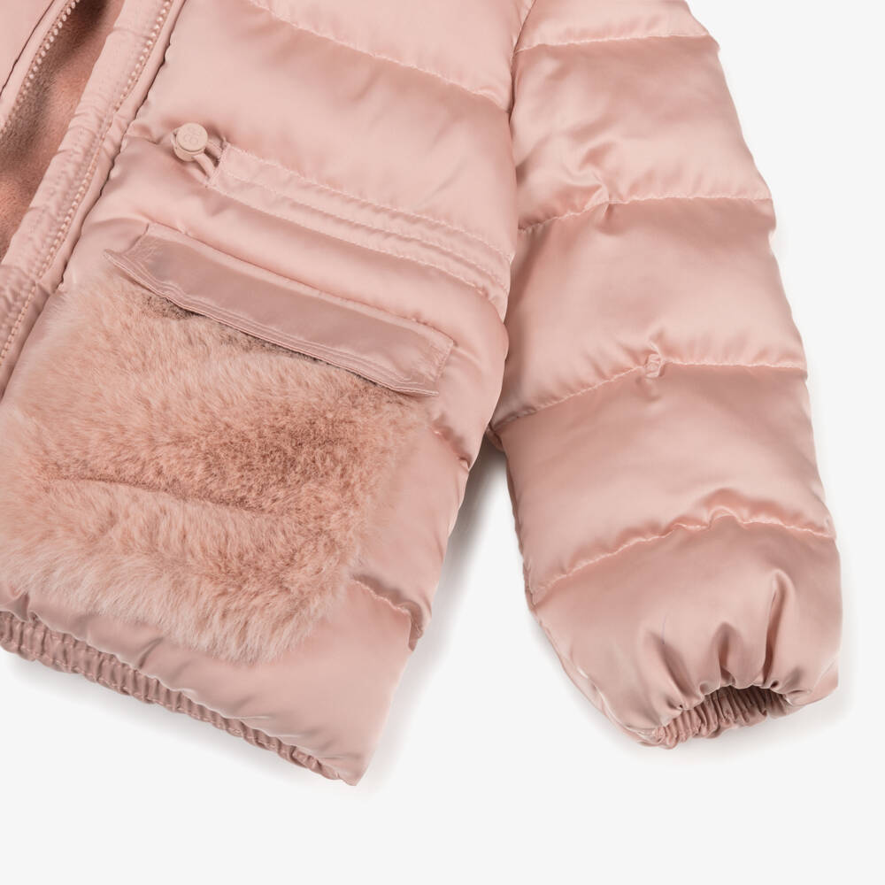 Abel & Lula-Girls Blush Pink Hooded Puffer Jacket | Childrensalon
