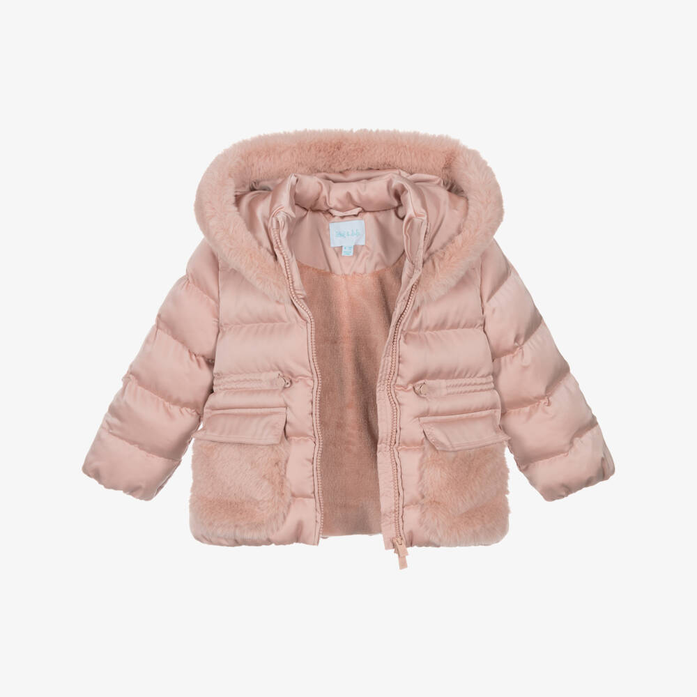 Abel & Lula-Girls Blush Pink Hooded Puffer Jacket | Childrensalon