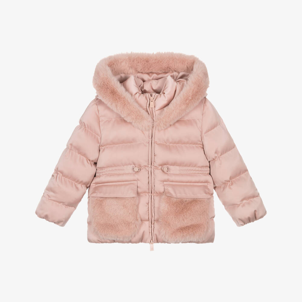 Abel & Lula-Girls Blush Pink Hooded Puffer Jacket | Childrensalon
