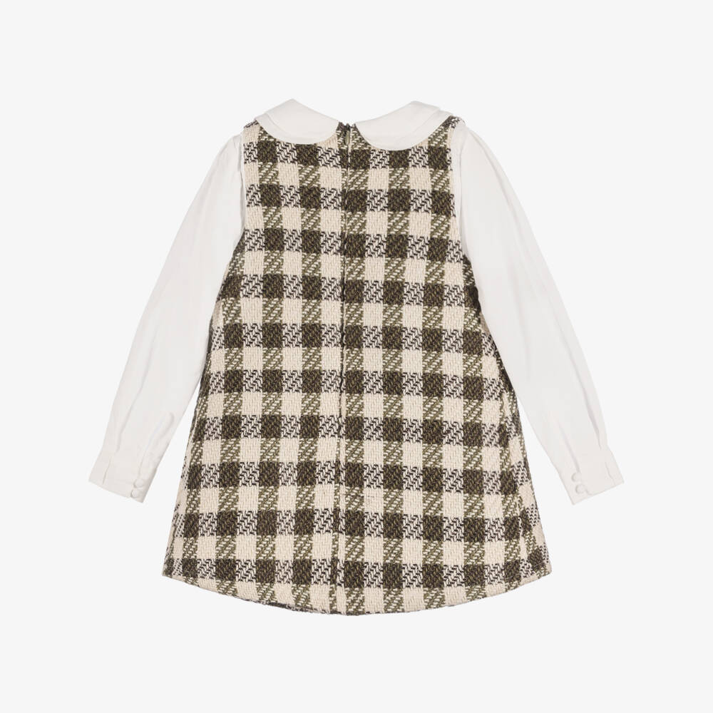 Abel & Lula-Girls Brown & Green Tweed Dress | Childrensalon