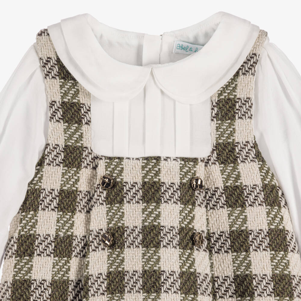 Abel & Lula-Girls Brown & Green Tweed Dress | Childrensalon