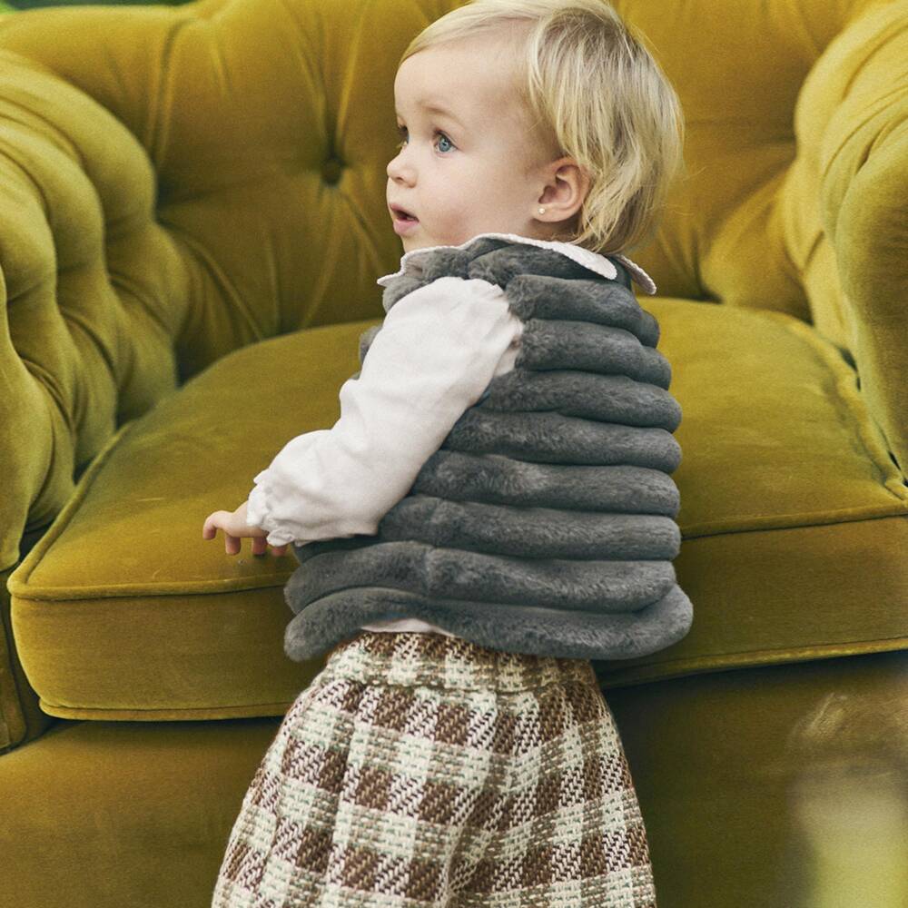 Abel & Lula-Girls Brown & Green Tweed Shorts Set | Childrensalon