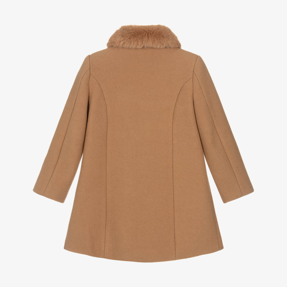 Abel & Lula-معطف بياقة فرو صناعي لون بني للبنات | Childrensalon