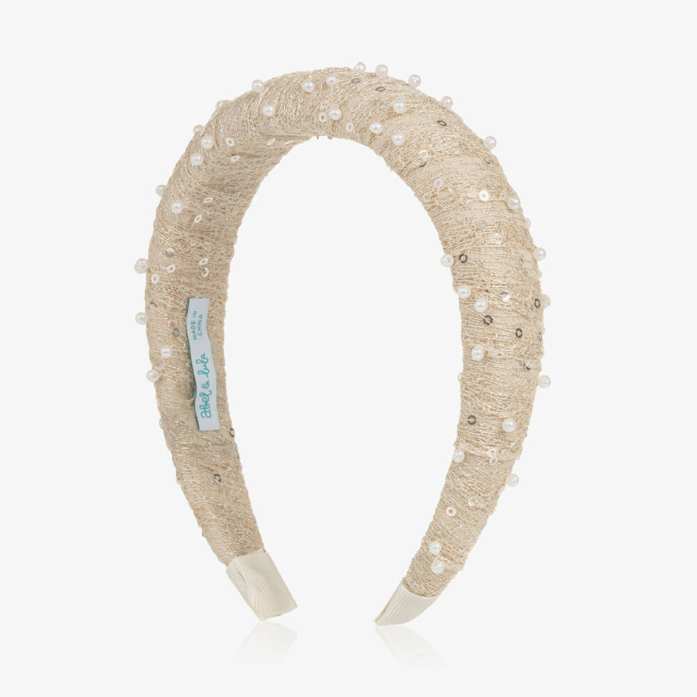 Abel & Lula-Girls Champagne Hairband with Pearls & Sequins | Childrensalon