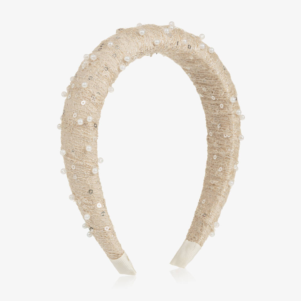 Abel & Lula-Girls Champagne Hairband with Pearls & Sequins | Childrensalon