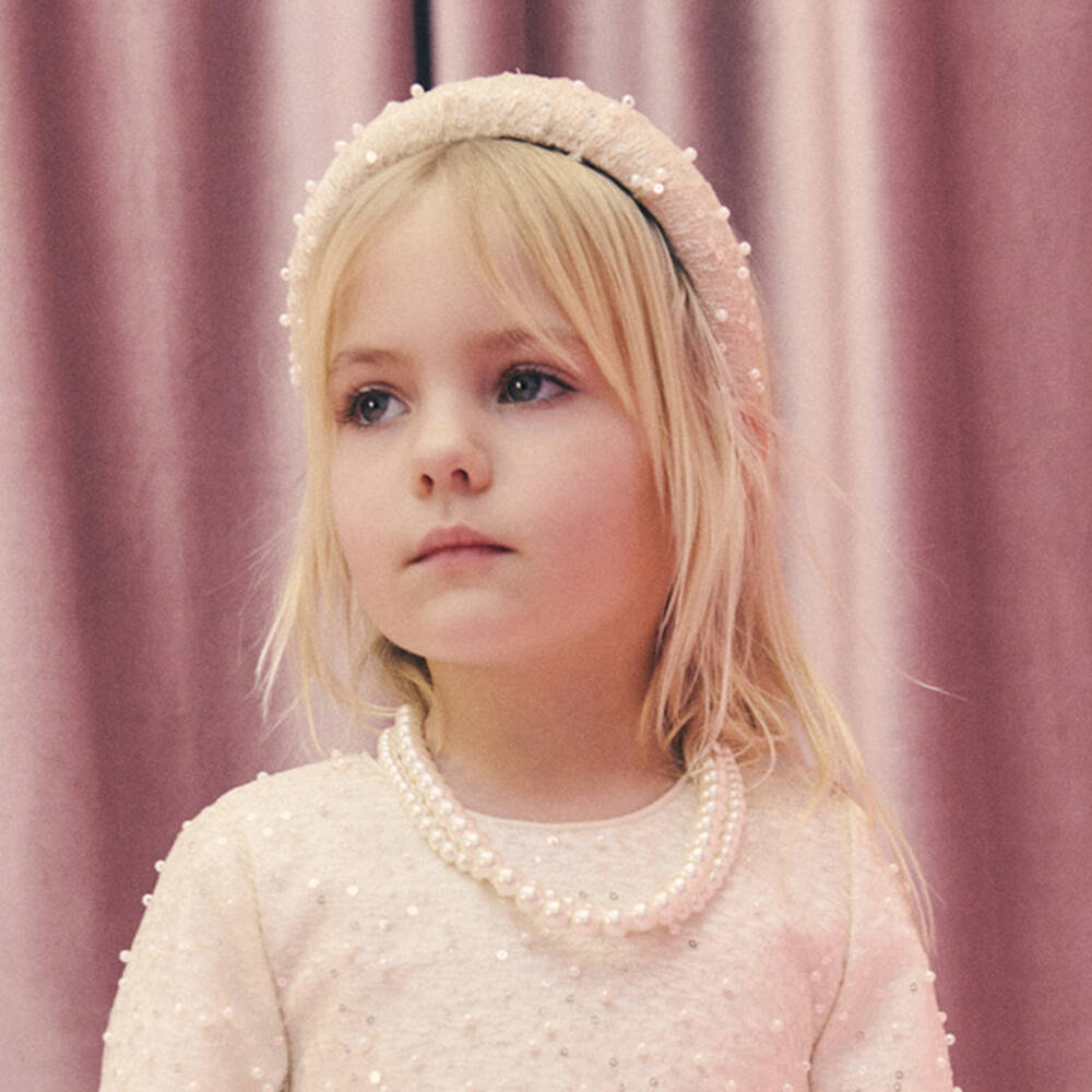 Abel & Lula-Girls Champagne Hairband with Pearls & Sequins | Childrensalon