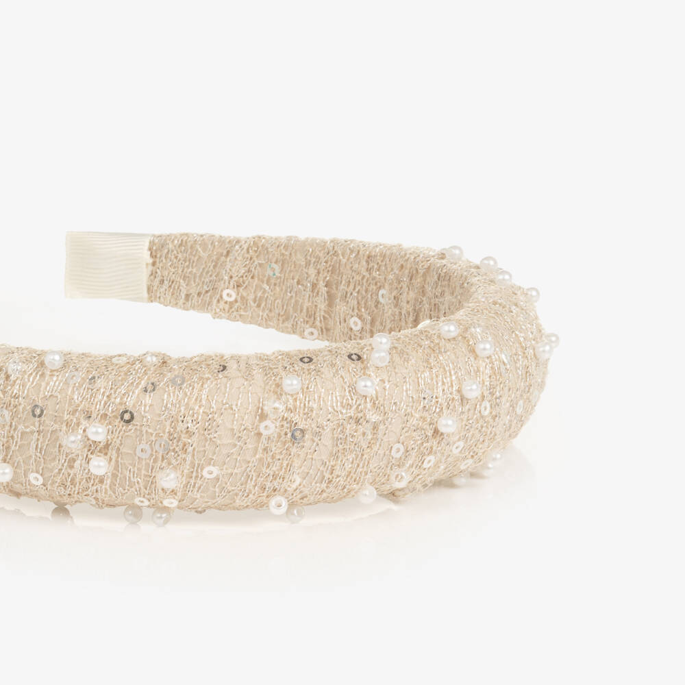 Abel & Lula-Girls Champagne Hairband with Pearls & Sequins | Childrensalon