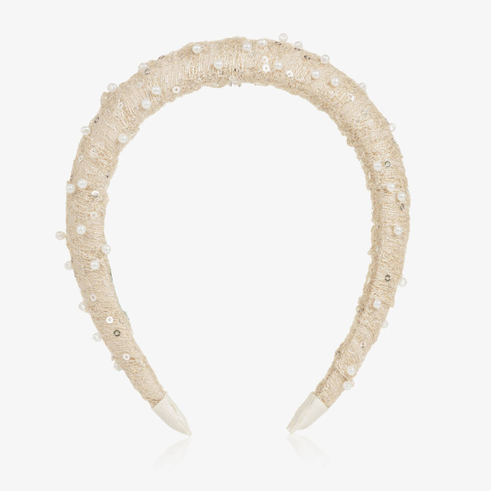Abel & Lula-Girls Champagne Hairband with Pearls & Sequins | Childrensalon