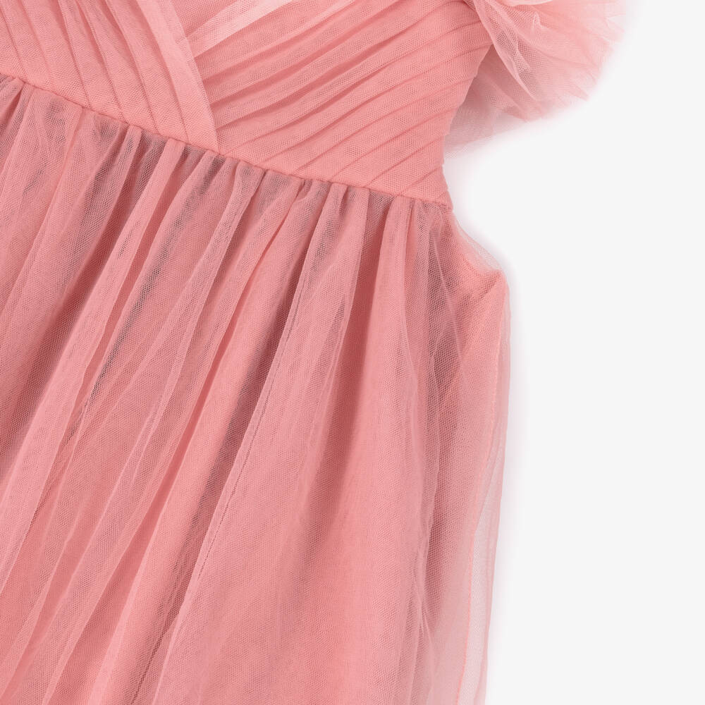 Abel & Lula-Girls Dusky Pink Tulle Dress with Pleated Bodice | Childrensalon