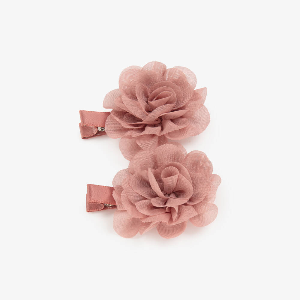 Abel & Lula-Girls Dusky Pink Tulle Flower Hairclips (2 Pack) | Childrensalon