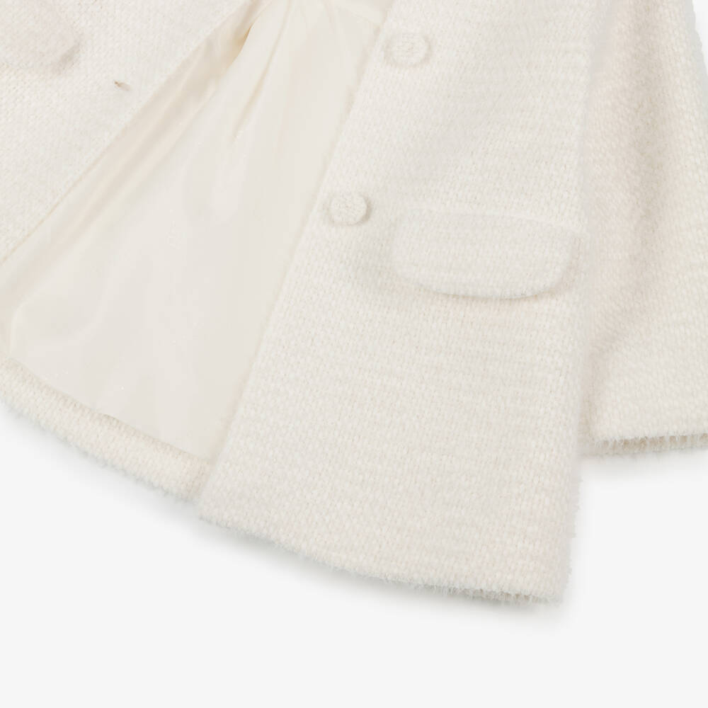 Abel & Lula-Girls Fluffy Ivory Tweed Coat | Childrensalon
