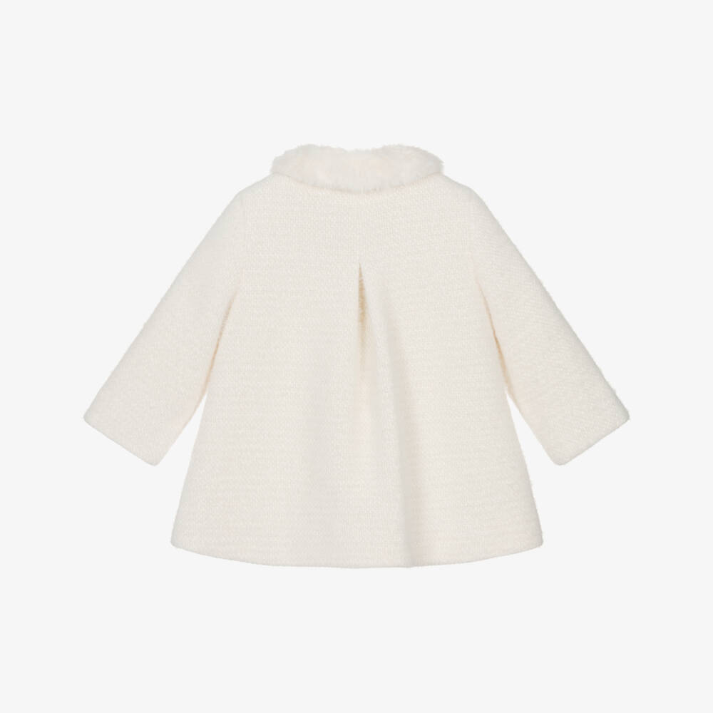 Abel & Lula-Girls Fluffy Ivory Tweed Coat | Childrensalon