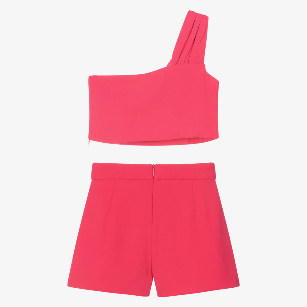 Abel & Lula-Girls Fuchsia Pink Crêpe Twill Shorts Set | Childrensalon