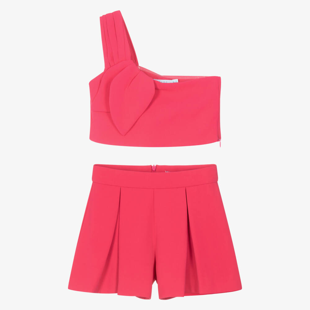 Abel & Lula-Girls Fuchsia Pink Crêpe Twill Shorts Set | Childrensalon