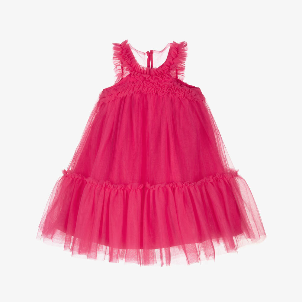 Abel & Lula-Платье розовое из тюля с рюшами для девочек | Childrensalon