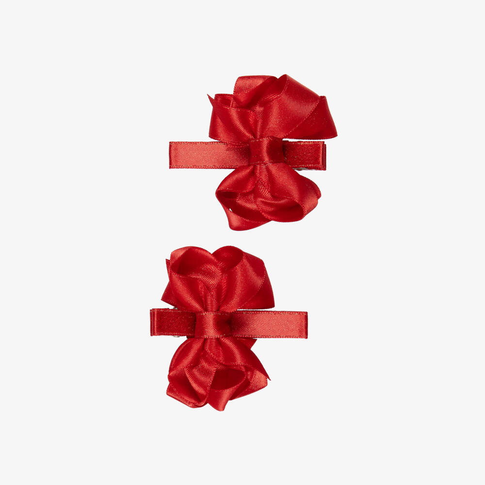 Abel & Lula-Girls Glittery Red Bow Hair Clips (2 Pack) | Childrensalon