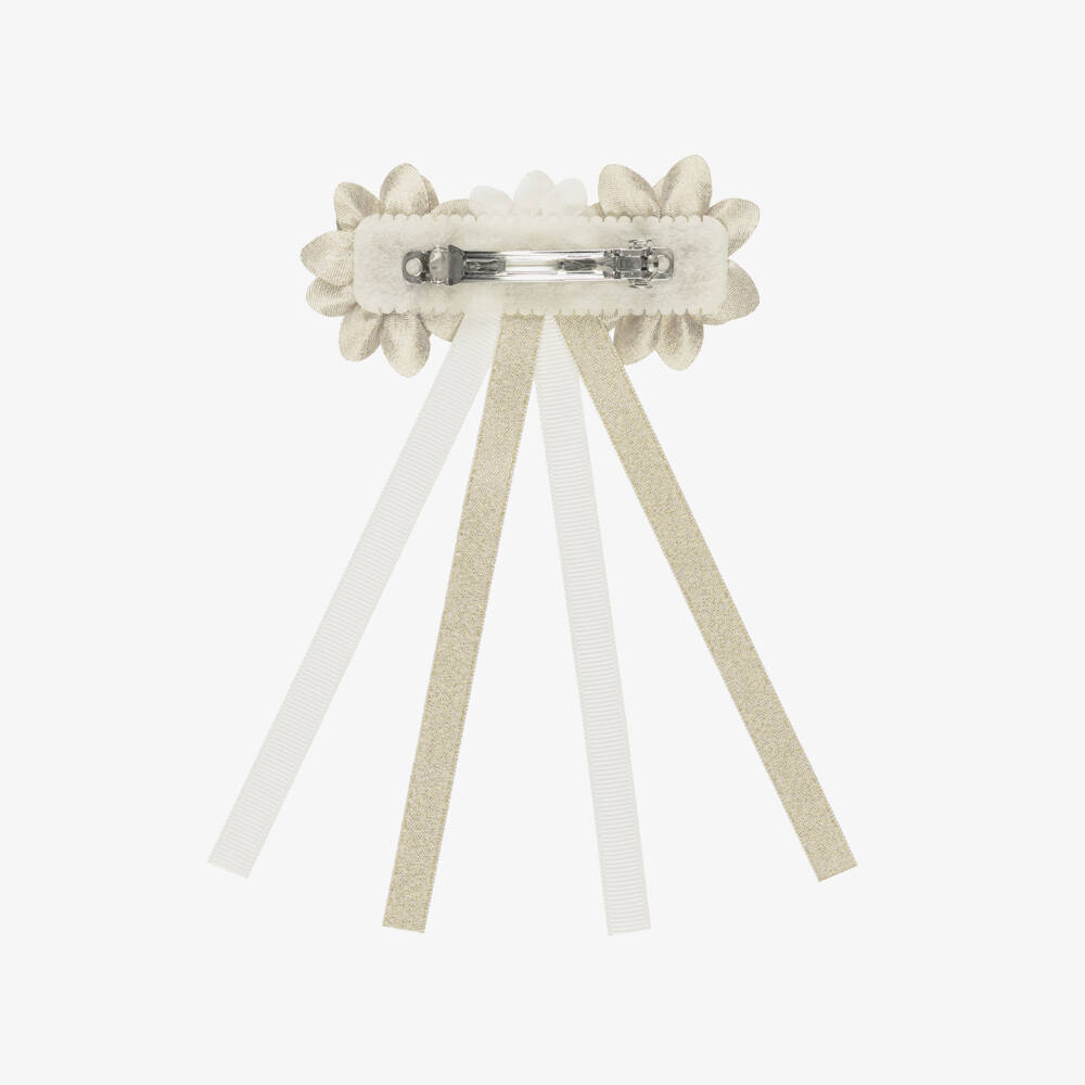Abel & Lula-Girls Gold & Ivory Flower Hair Clip (11cm) | Childrensalon