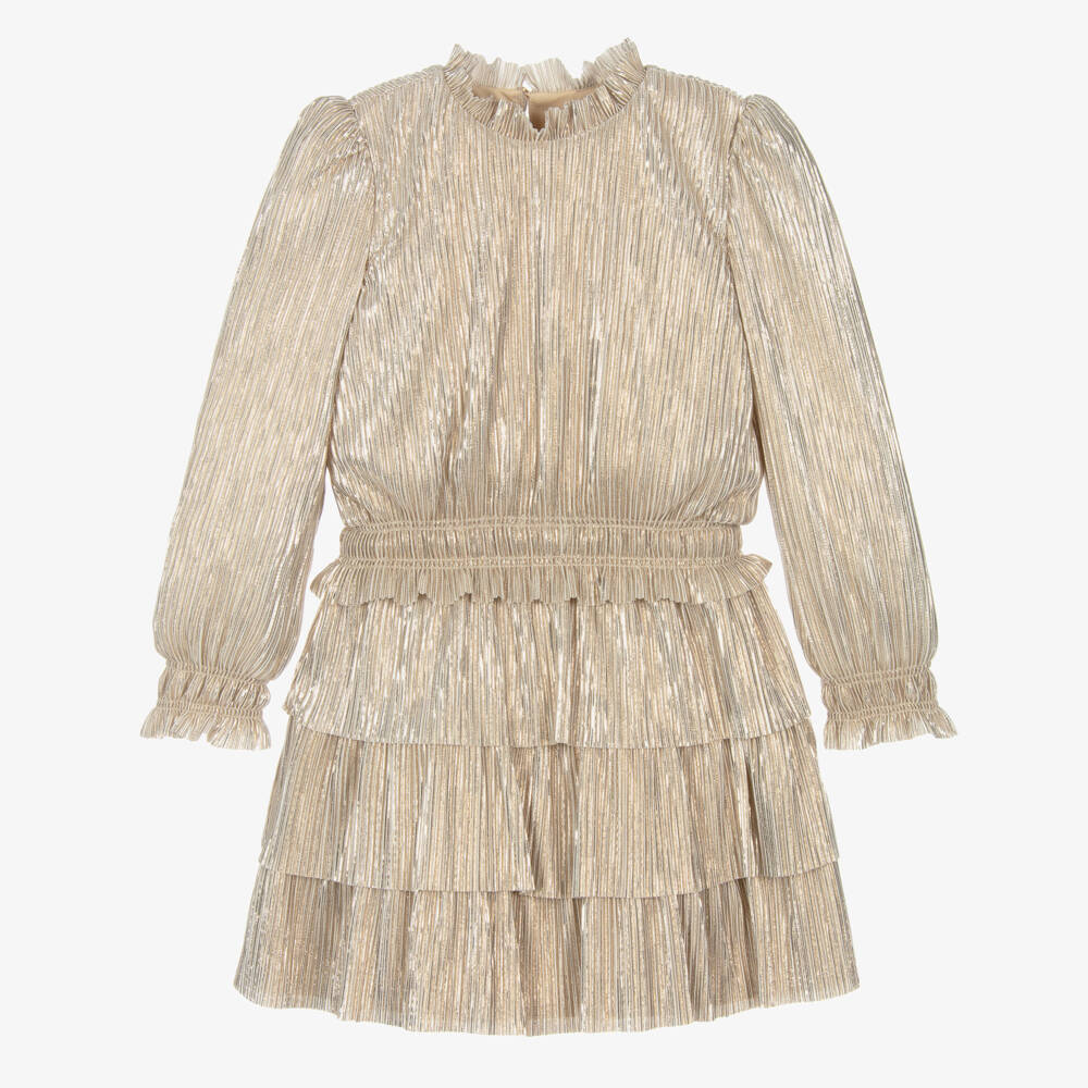 Abel & Lula-Girls Gold Plissé Skirt Set | Childrensalon