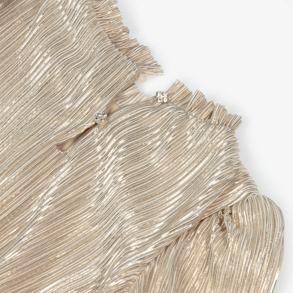 Abel & Lula-Girls Gold Plissé Skirt Set | Childrensalon