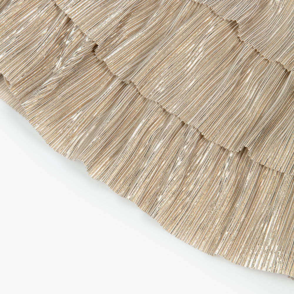 Abel & Lula-Girls Gold Plissé Skirt Set | Childrensalon
