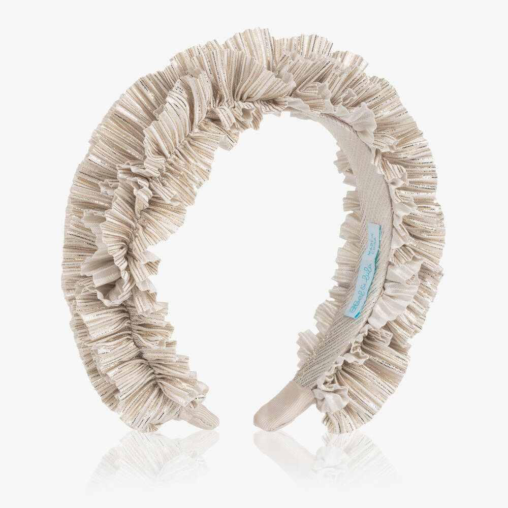 Abel & Lula-Girls Gold Satin Hairband with Pleated Ruffles | Childrensalon