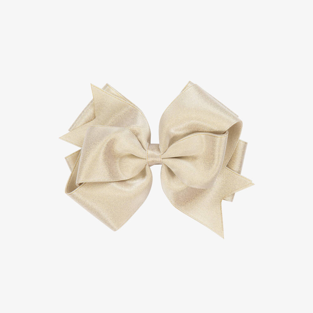 Abel & Lula-Girls Gold Satin Ribbon Bow Hair Clip (12cm) | Childrensalon