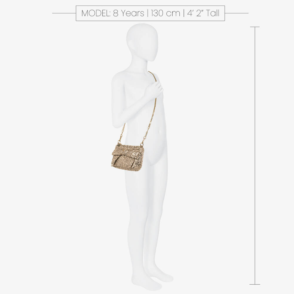 Abel & Lula-Girls Gold Sequin Bow Handbag (18cm) | Childrensalon