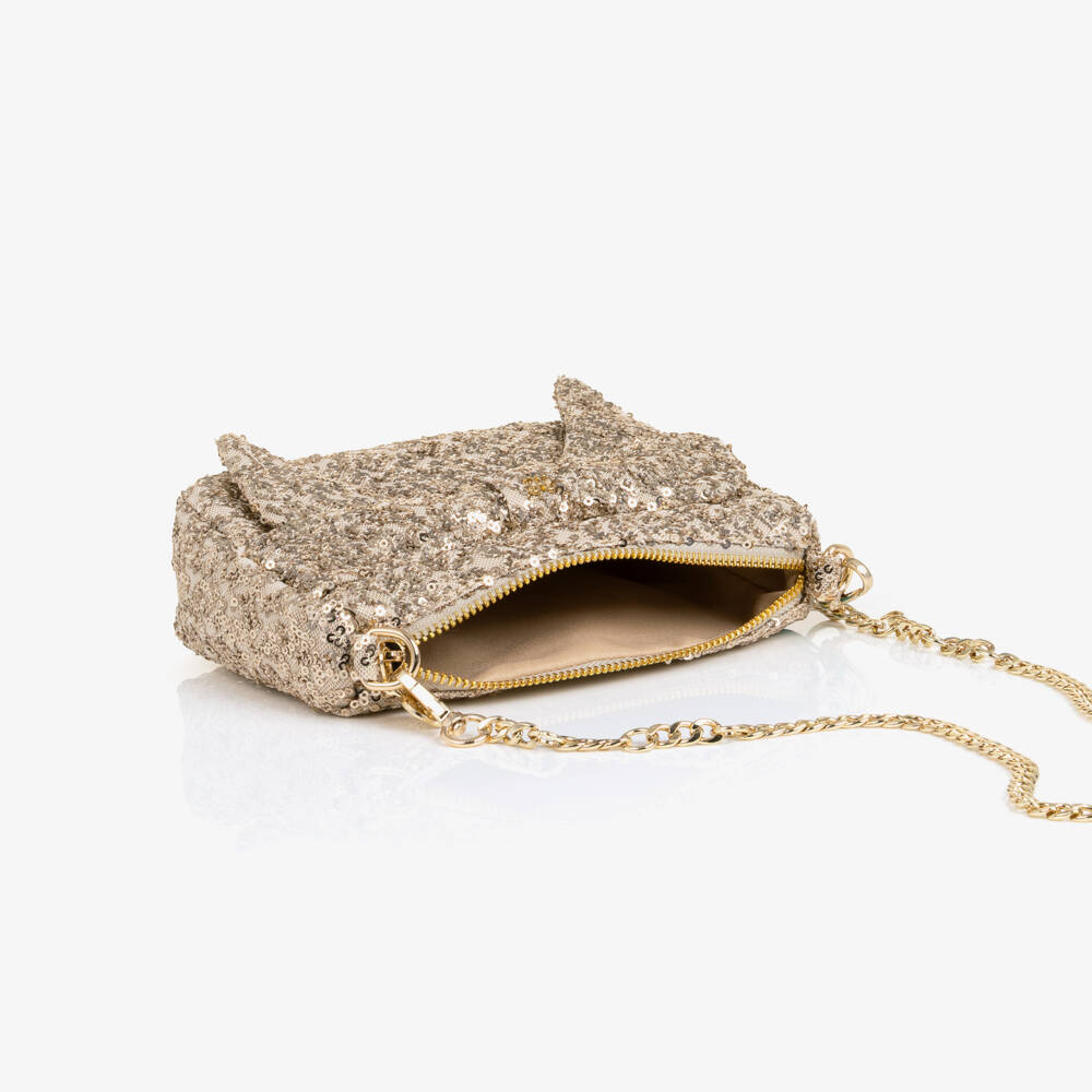 Abel & Lula-Girls Gold Sequin Bow Handbag (18cm) | Childrensalon