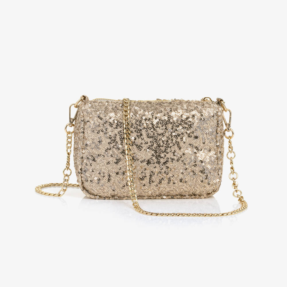 Abel & Lula-Girls Gold Sequin Bow Handbag (18cm) | Childrensalon