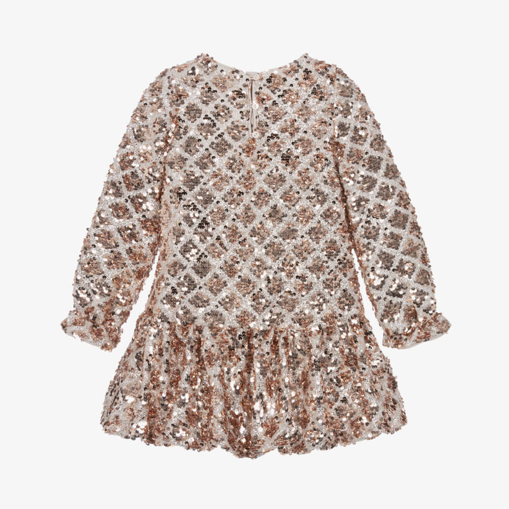 Abel & Lula-Girls Gold Sequin Dress with Bubble Hem | Childrensalon