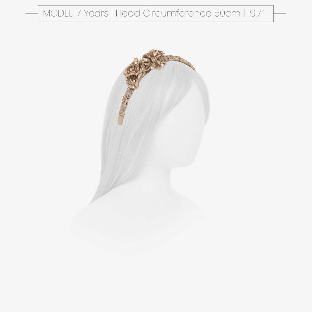 Abel & Lula-Girls Gold Sequin Hairband with Roses | Childrensalon