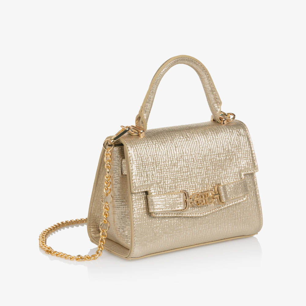 Abel & Lula-Girls Gold Textured Faux Leather Handbag (19cm) | Childrensalon