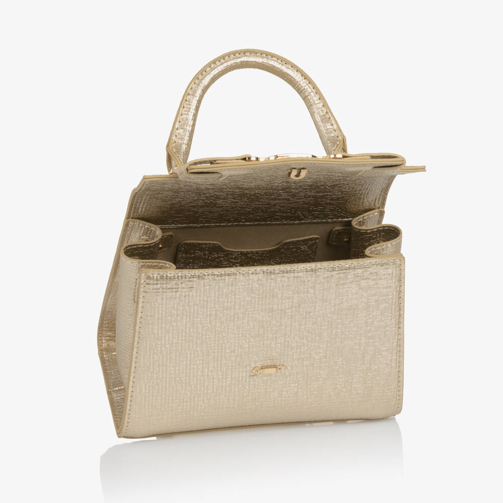 Abel & Lula-Girls Gold Textured Faux Leather Handbag (19cm) | Childrensalon