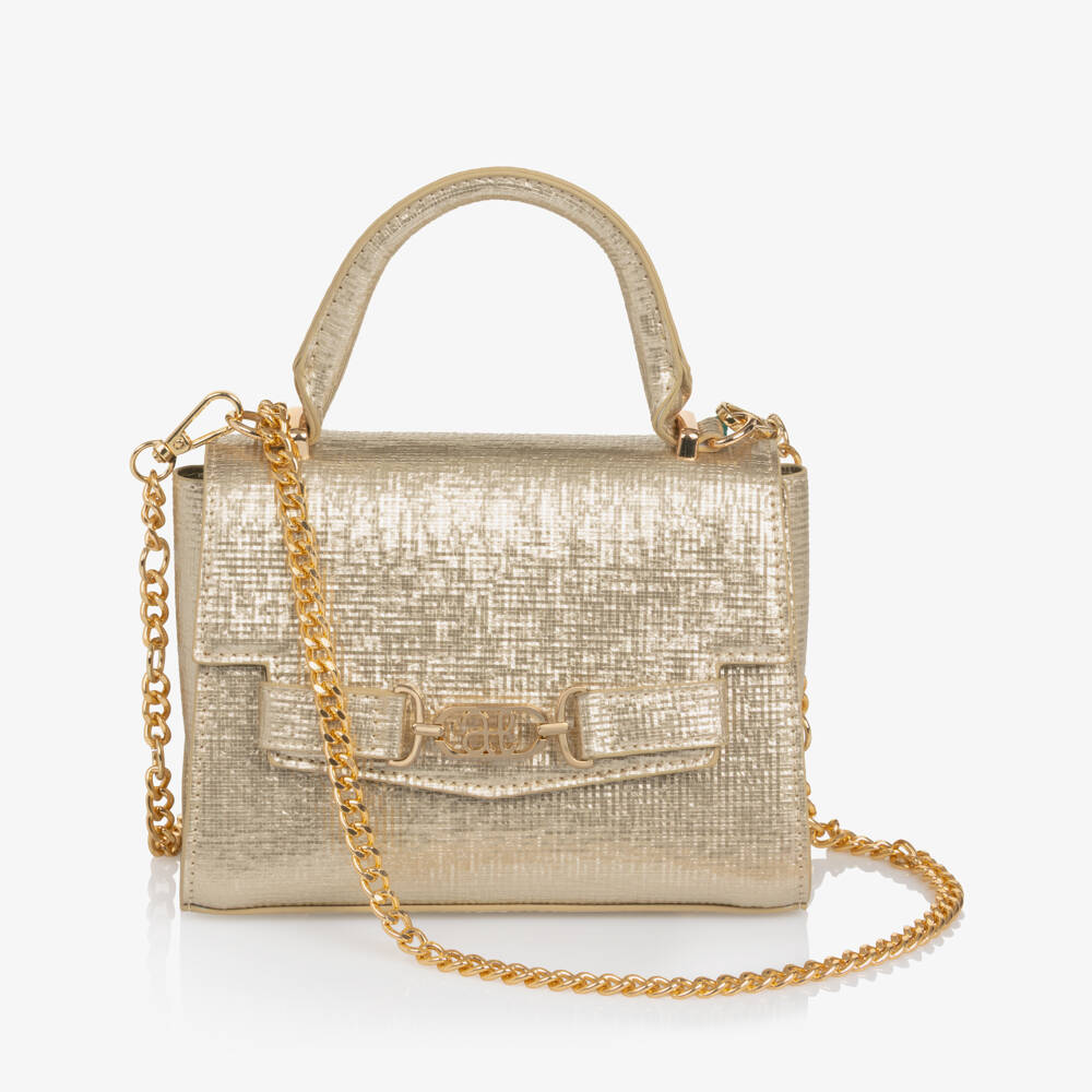 Abel & Lula-Girls Gold Textured Faux Leather Handbag (19cm) | Childrensalon