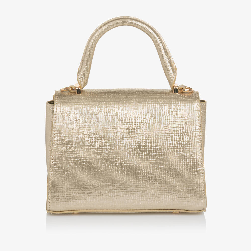 Abel & Lula-Girls Gold Textured Faux Leather Handbag (19cm) | Childrensalon