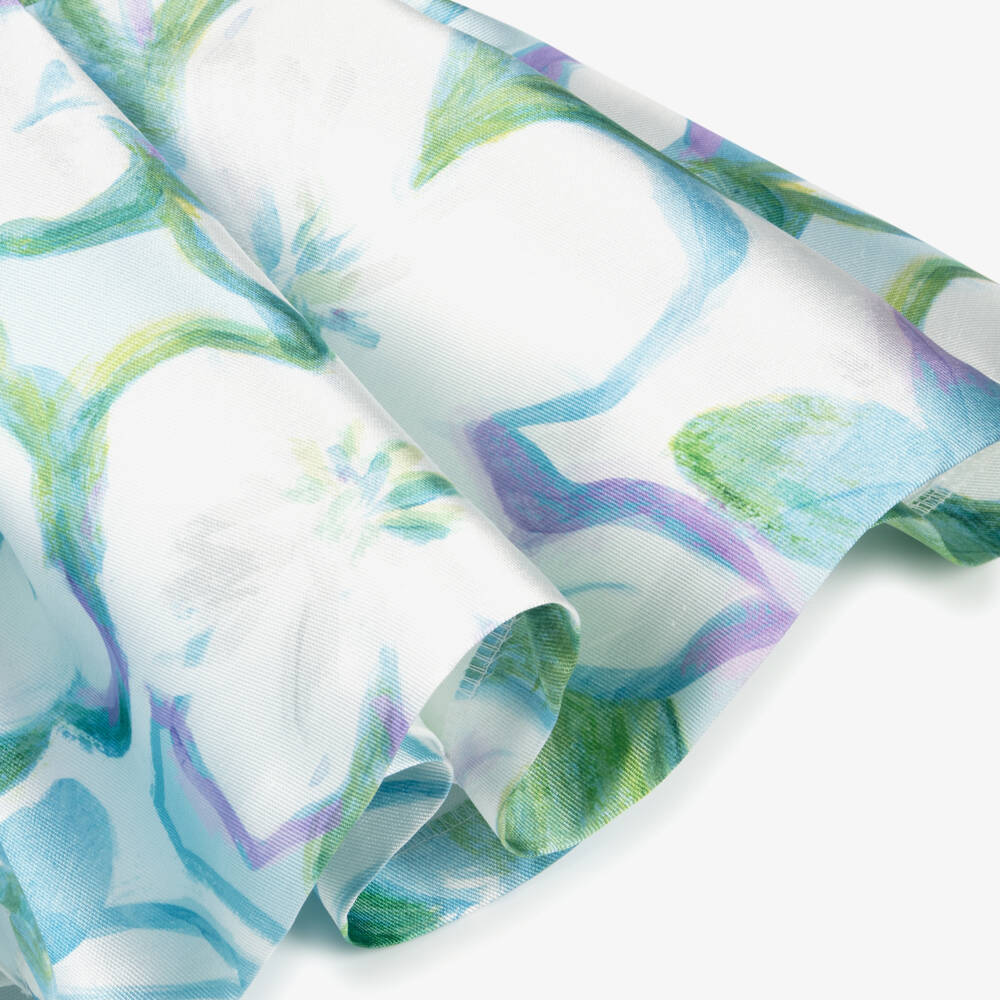 Abel & Lula-Girls Green & Blue Floral Satin Dress | Childrensalon