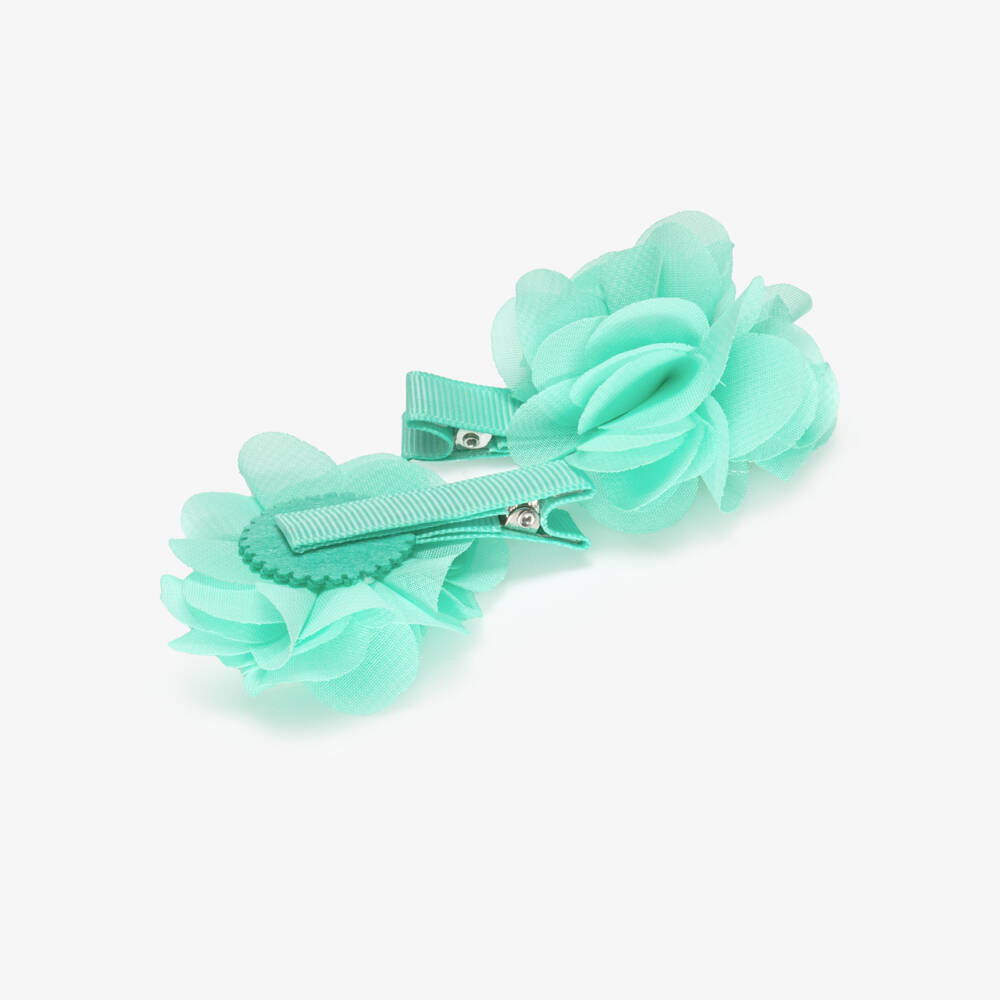 Abel & Lula-Girls Green Flower Hair Clips (2 Pack) | Childrensalon