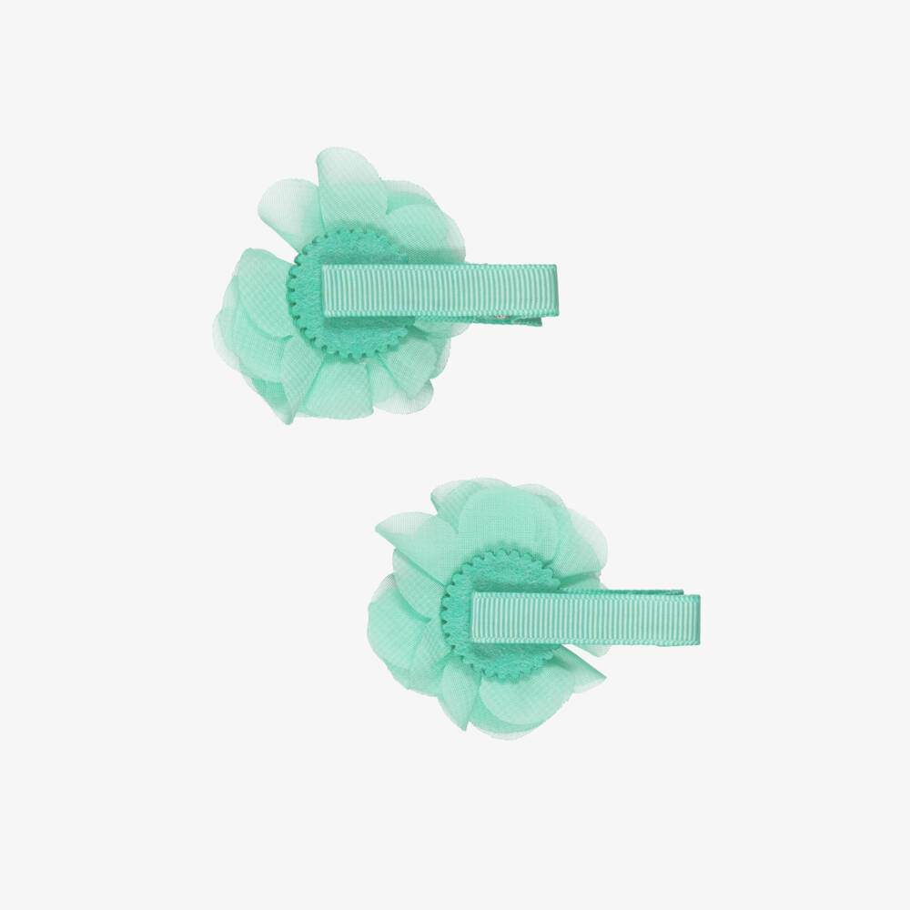 Abel & Lula-Girls Green Flower Hair Clips (2 Pack) | Childrensalon