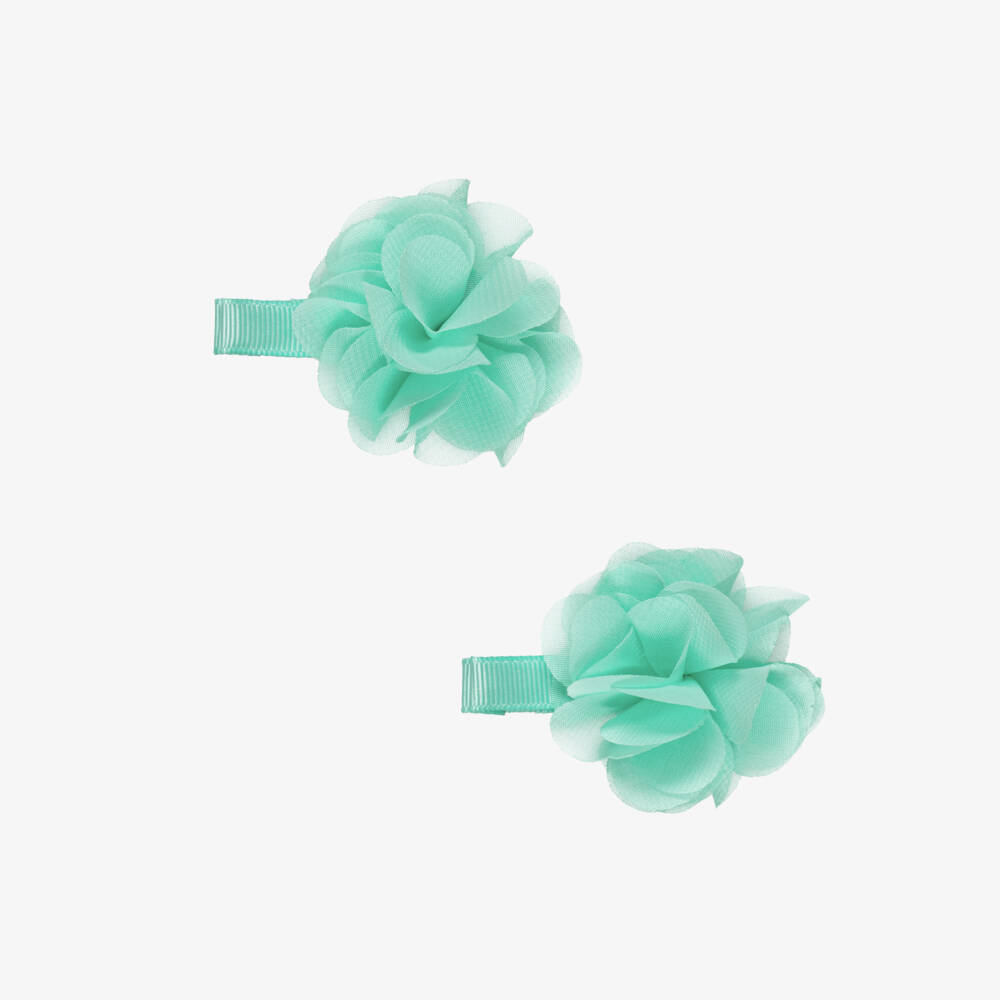 Abel & Lula-Girls Green Flower Hair Clips (2 Pack) | Childrensalon