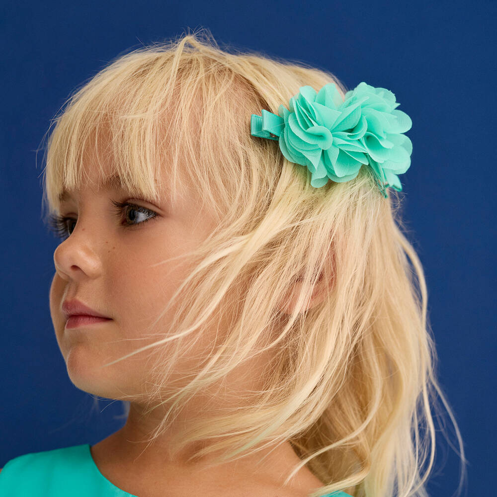 Abel & Lula-Girls Green Flower Hair Clips (2 Pack) | Childrensalon