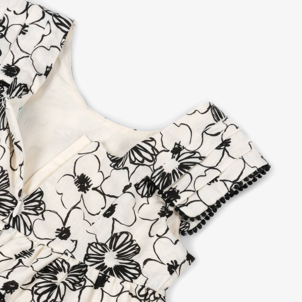 Abel & Lula-Girls Ivory & Black Floral Skirt Set | Childrensalon