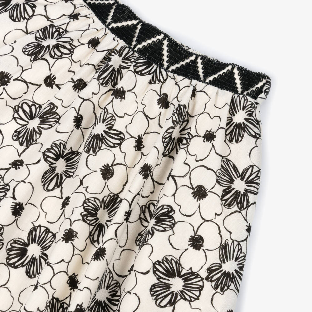 Abel & Lula-Girls Ivory & Black Floral Skirt Set | Childrensalon