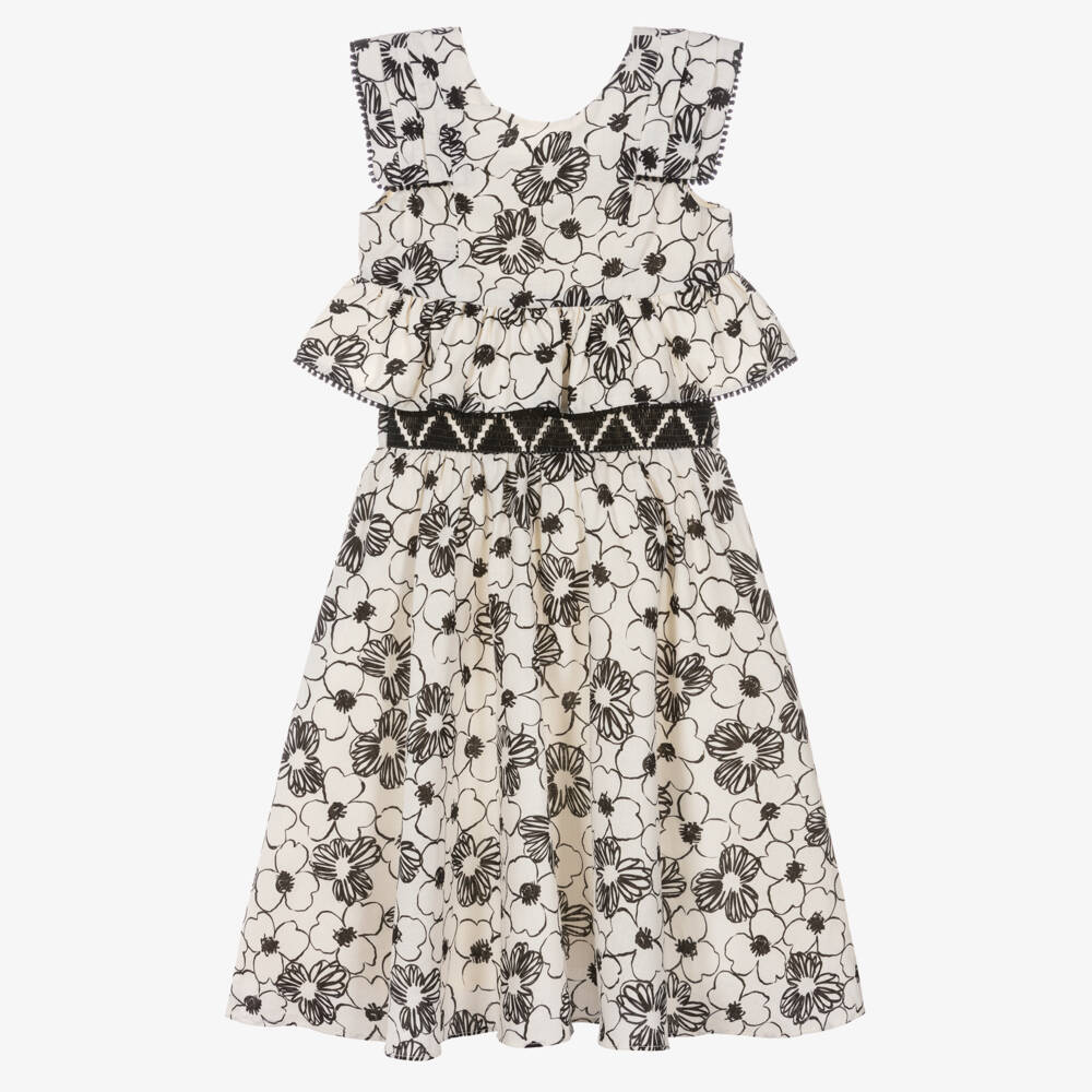 Abel & Lula-Girls Ivory & Black Floral Skirt Set | Childrensalon