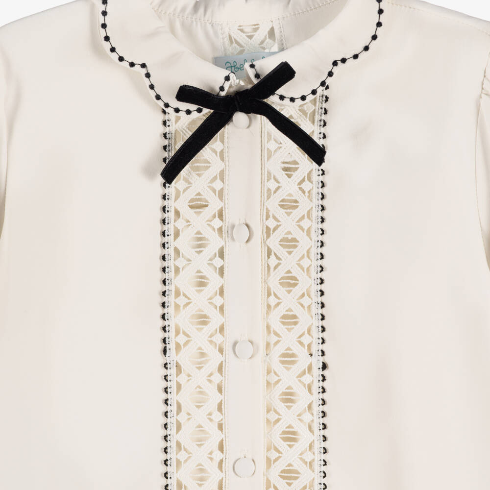 Abel & Lula-Girls Ivory Blouse with Crochet Lace | Childrensalon