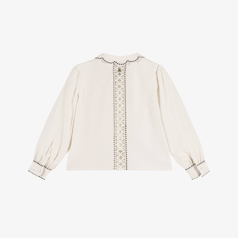 Abel & Lula-Girls Ivory Blouse with Crochet Lace | Childrensalon