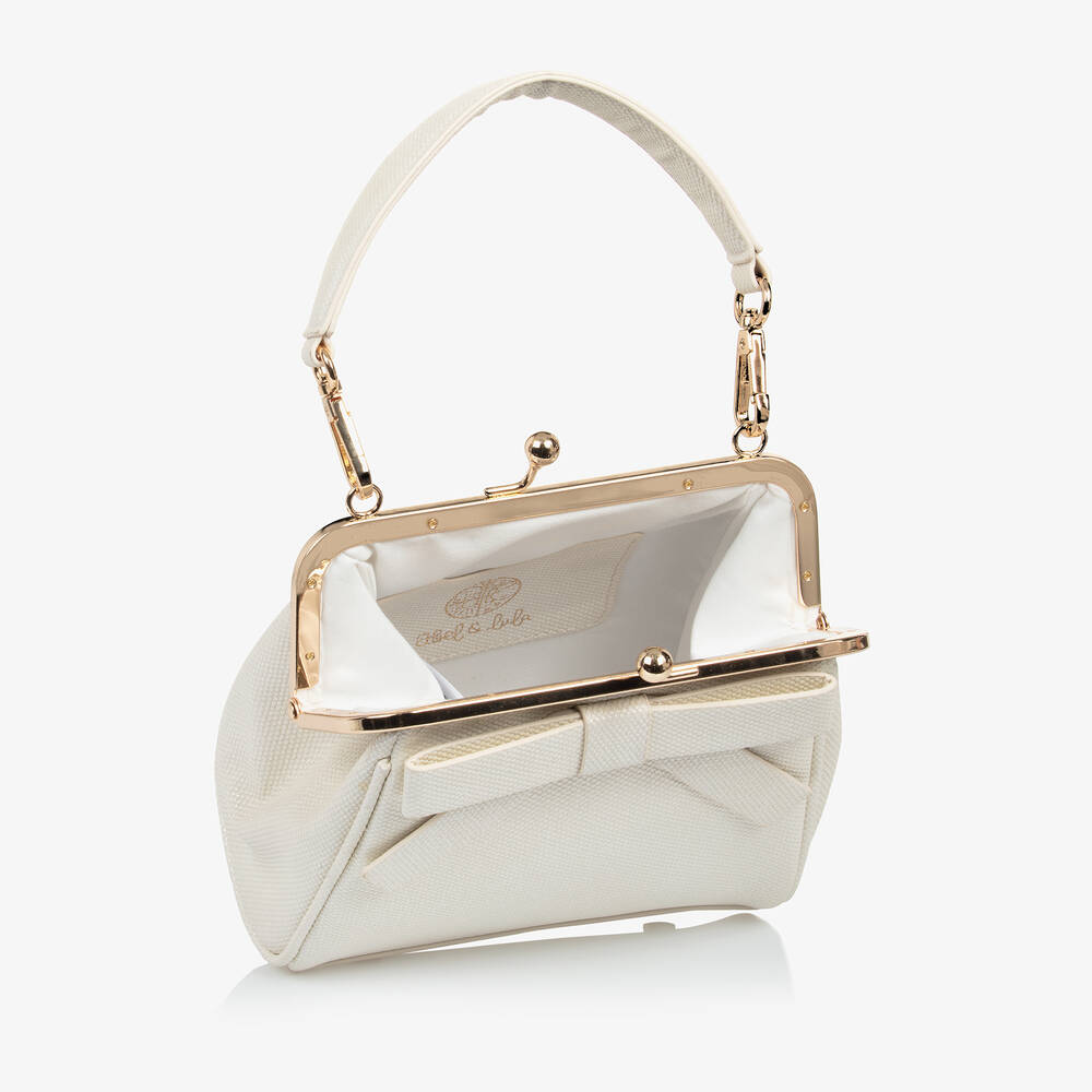 Abel & Lula-Girls Ivory Bow Handbag (15cm) | Childrensalon