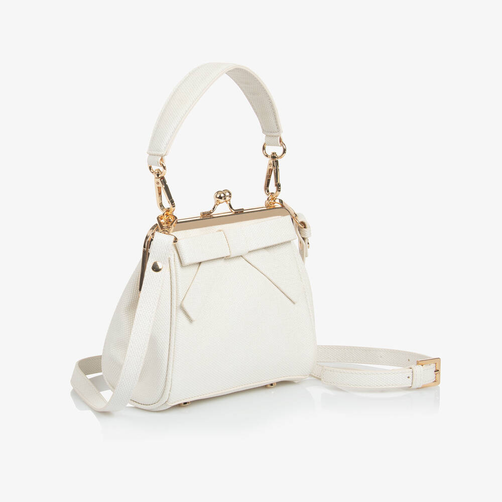Abel & Lula-Girls Ivory Bow Handbag (15cm) | Childrensalon