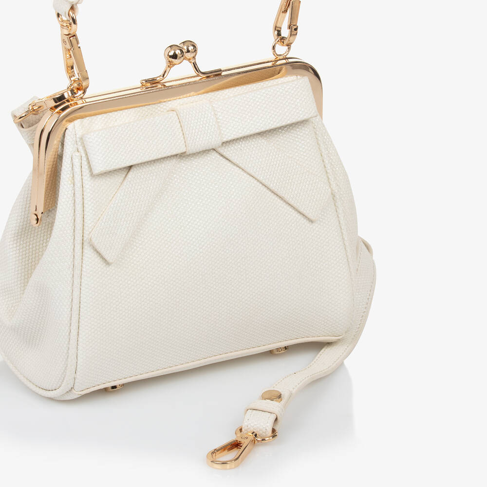 Abel & Lula-Girls Ivory Bow Handbag (15cm) | Childrensalon